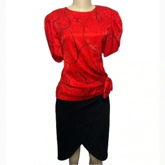 Lizzy & Johnny decades Vintage Dress Red and Black print cap sleeve 80’s style - Picture 1 of 12
